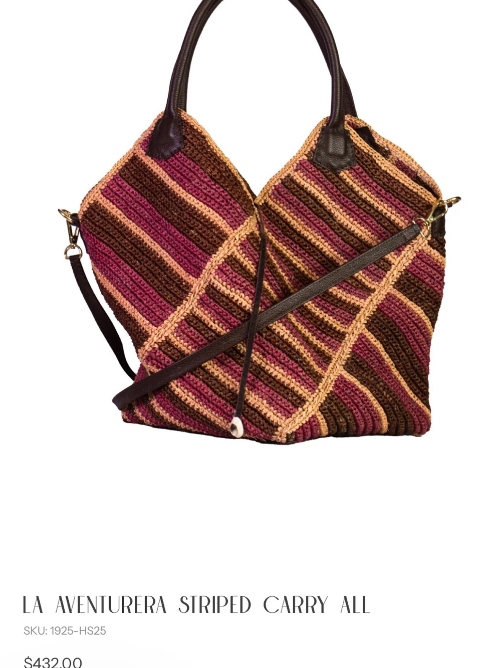 NWT Sensi Studio La Aventurera Striped Crochet Tote - Brown & Pink